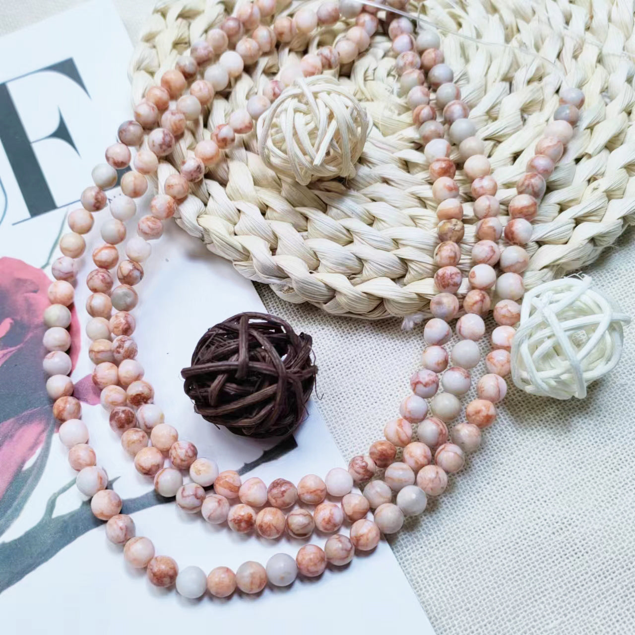 Link-B【6mm】(1 bowl=6 scoops or 3 strands) DIY high quality natural beads